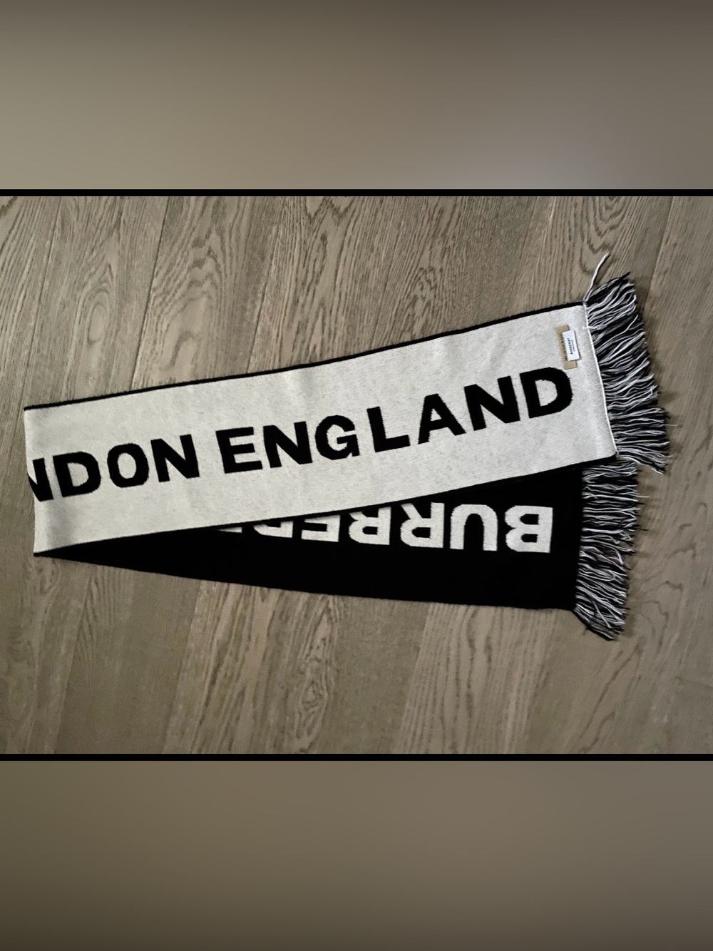 Burberry Black and White London England Logo Scarf